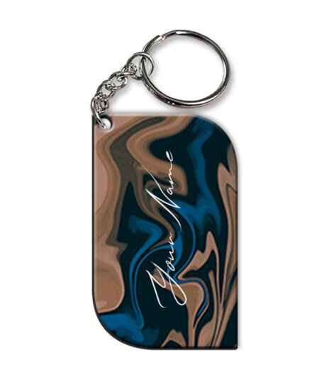 Your Name Blue Brown Paintmix Design Customised Curved Rectangle Key Chains
