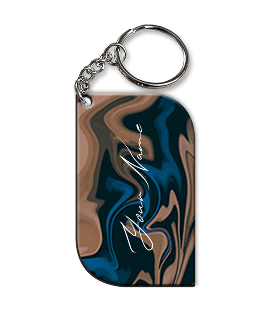 Your Name Blue Brown Paintmix Design Customised Curved Rectangle Key Chains