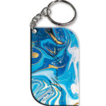 Your Name Blue Gold Liquid Marble Artpiece Customised Curved Rectangle Key Chains