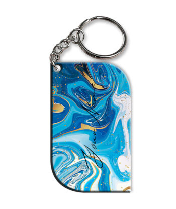 Your Name Blue Gold Liquid Marble Artpiece Customised Curved Rectangle Key Chains