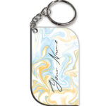 Your Name Yellow Blue Liquid Marble Artwork Customised Curved Rectangle Key Chains
