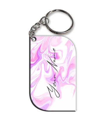 Your Name Voilet Pink Liquid Marble Artwork Customised Curved Rectangle Key Chains