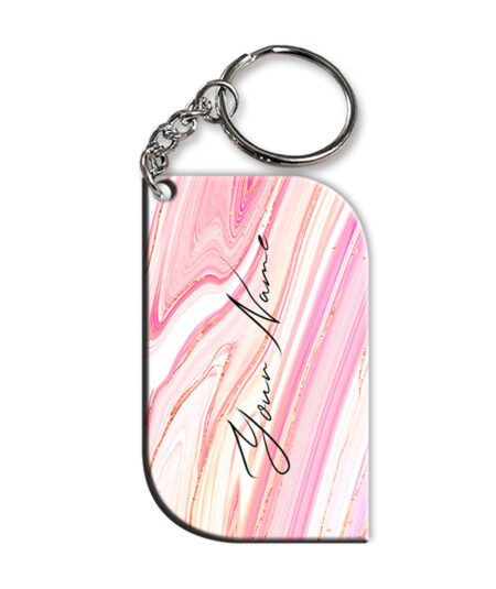 Your Name Pearl White Pink Liquid Marble Illustration Customised Curved Rectangle Key Chains