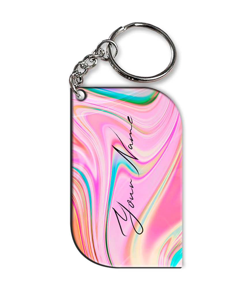 Your Name Cyan Blue Pink Paintmix Design Customised Curved Rectangle Key Chains