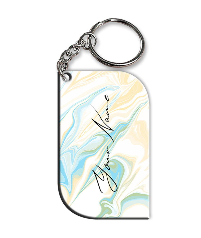 Your Name Multicolor Liquid Marble Artwork Customised Curved Rectangle Key Chains