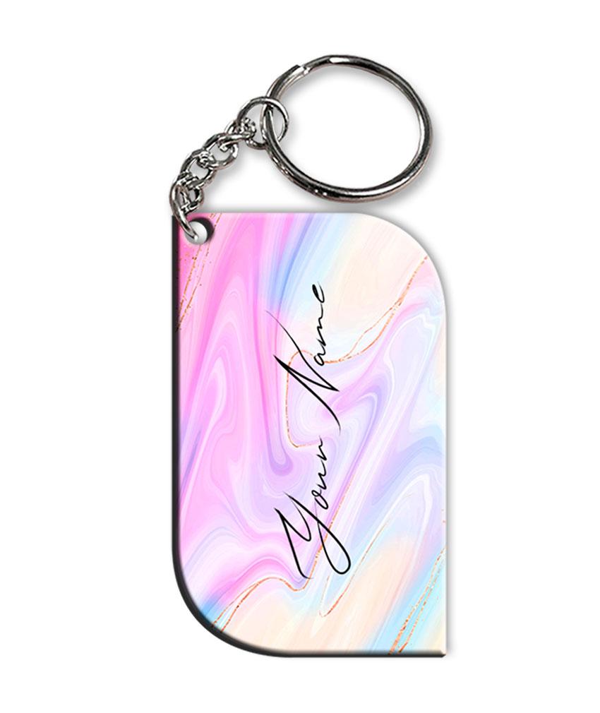 Your Name Multicolor Liquid Marble Illustration Customised Curved Rectangle Key Chains