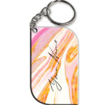 Your Name Golden Pink Liquid Marble Illustration Customised Curved Rectangle Key Chains