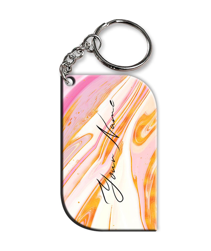 Your Name Golden Pink Liquid Marble Illustration Customised Curved Rectangle Key Chains