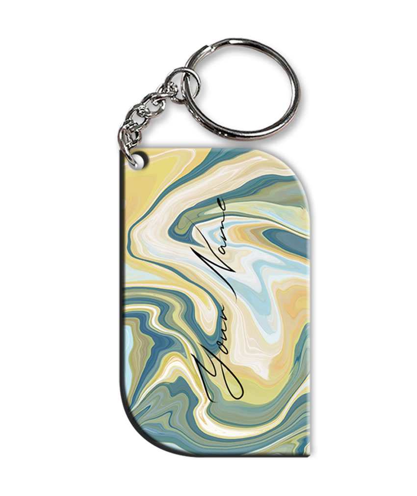 Your Name Gold Olive Green Paintmix Design Customised Curved Rectangle Key Chains