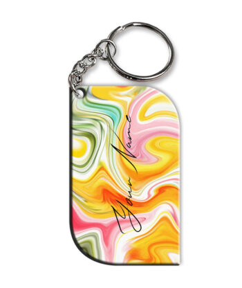 Your Name Rainbow Paintmix Design Customised Curved Rectangle Key Chains
