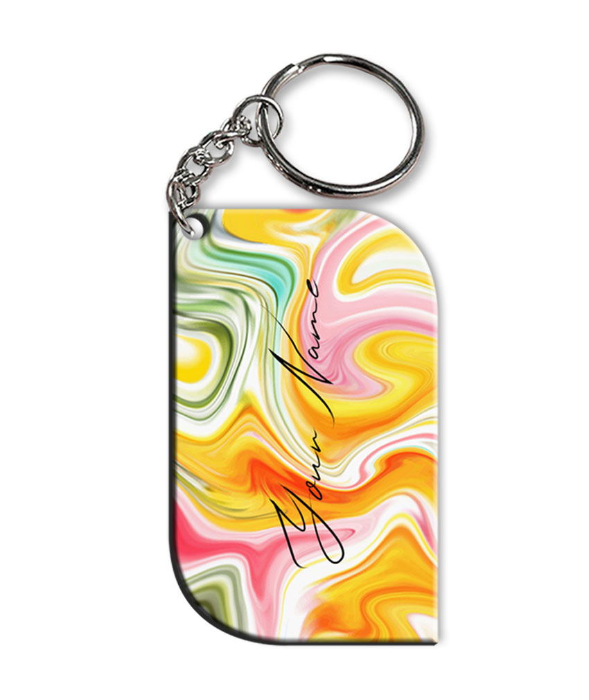 Your Name Rainbow Paintmix Design Customised Curved Rectangle Key Chains