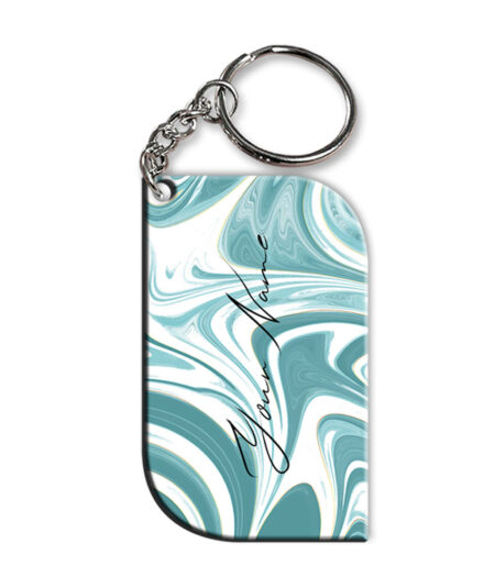 Your Name White Blue Liquid Marble Artwork Customised Curved Rectangle Key Chains