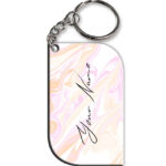 Your Name Peach Pink Liquid Marble Artwork Customised Curved Rectangle Key Chains