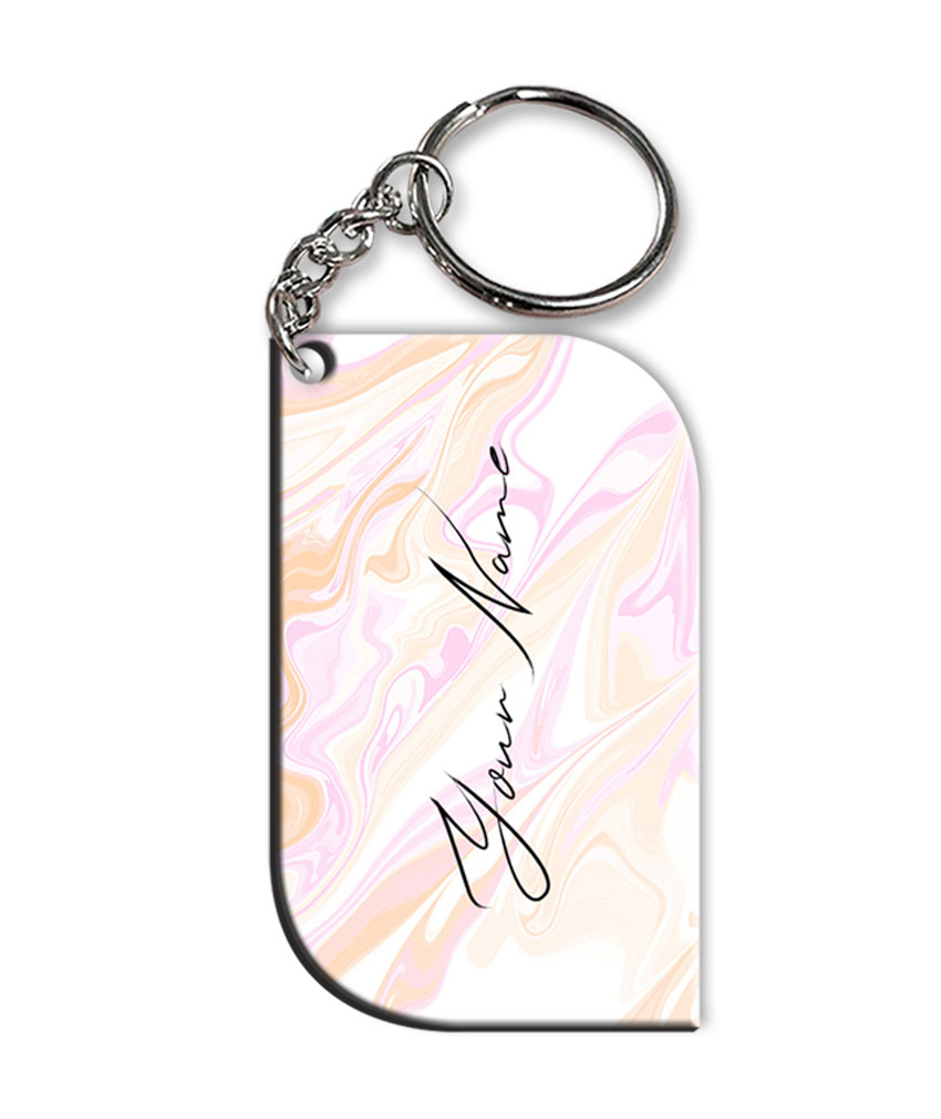 Your Name Peach Pink Liquid Marble Artwork Customised Curved Rectangle Key Chains
