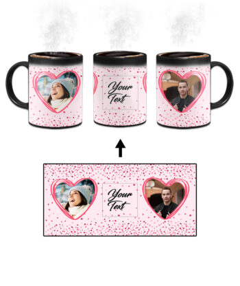 Couple Heart Photoframe With Pink Background Custom Printed Magic Mug