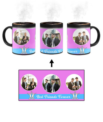 Best Friends Forever Message With 3 Photos Pink Background Custom Printed Magic Mug