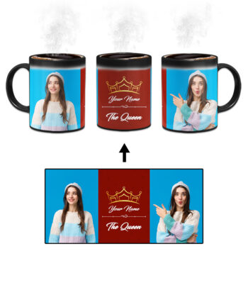 Your Name Queen Crown Design With Red Background Custom Printed Magic Mug