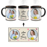 Love You Forever Message With 2 Photos Beige Background Custom Printed Magic Mug