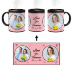 Love You Forever Message With 2 Photos Pink Background Custom Printed Magic Mug