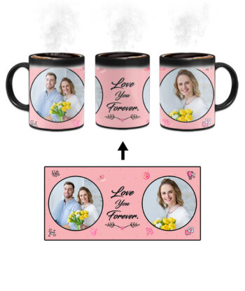 Love You Forever Message With 2 Photos Pink Background Custom Printed Magic Mug