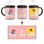 Love Icon With 2 Photos Pink Background Custom Printed Magic Mug