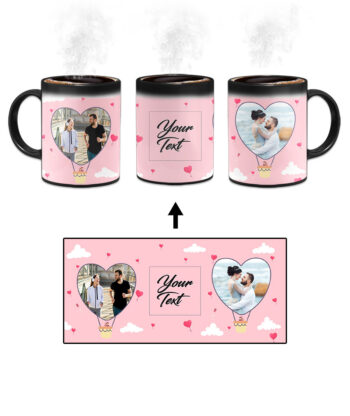 Heart Ballon Photoframe With Abstract Pink Sky Background Custom Printed Magic Mug
