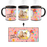 Happy Birthday Design With Peach Pink Background Custom Printed Magic Mug