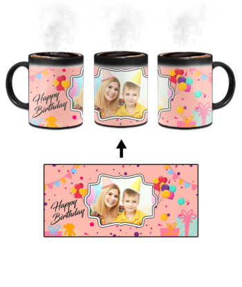 Happy Birthday Design With Peach Pink Background Custom Printed Magic Mug