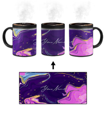 Your Name Magenta Purple Liquid Marble Artwork Custom Printed Magic Mug