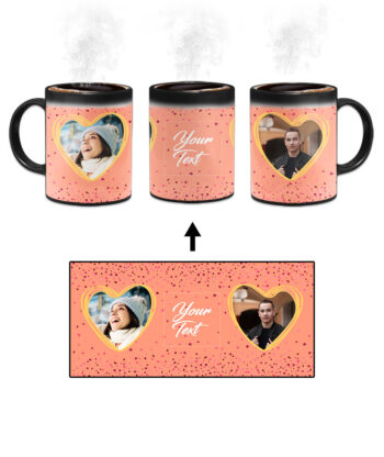 Couple Heart Photoframe With Orange Background Custom Printed Magic Mug