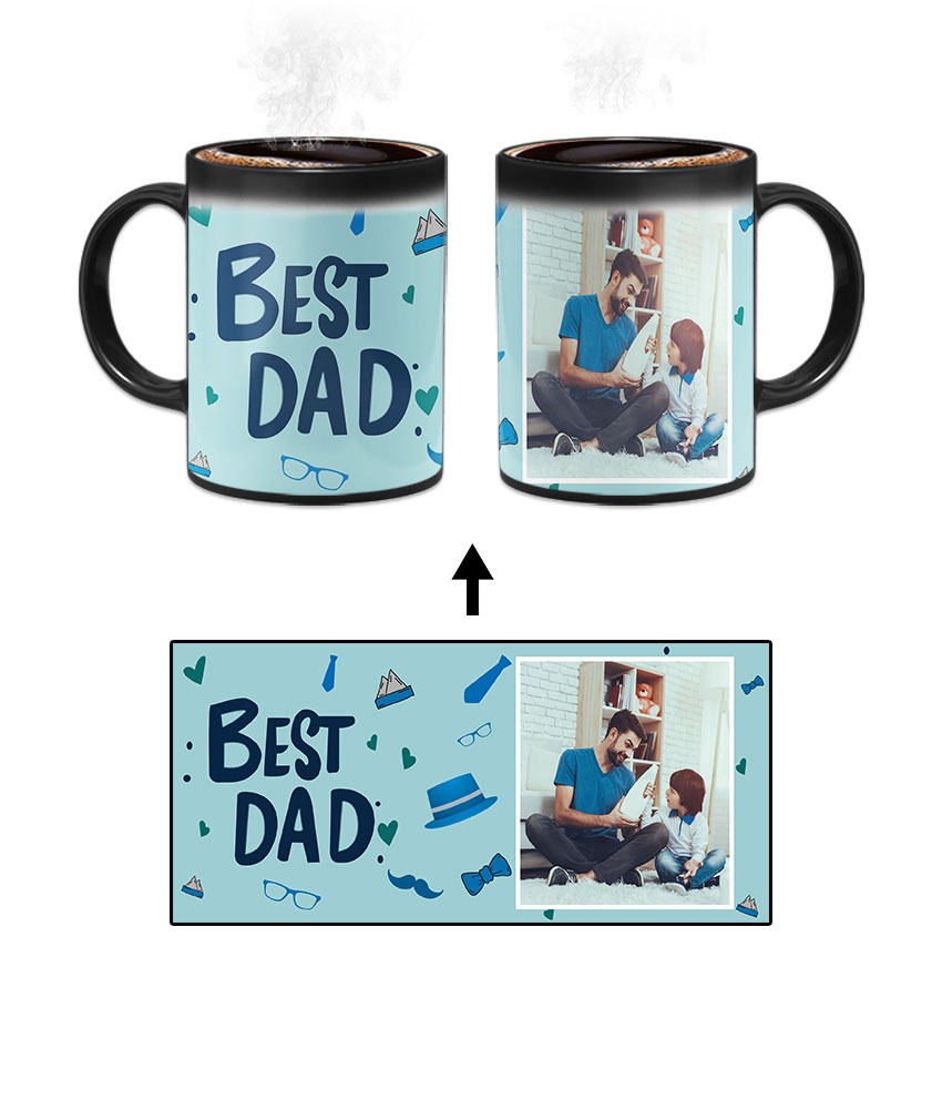 Best Dad Design With Blue Background Custom Printed Magic Mug