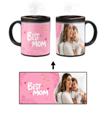 Best Mom Design With Pink Background Custom Printed Magic Mug