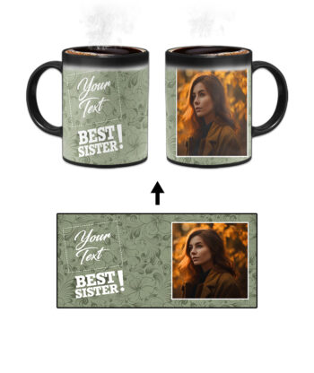 Best Sister Design With Sage Green Pattern Background Custom Printed Magic Mug