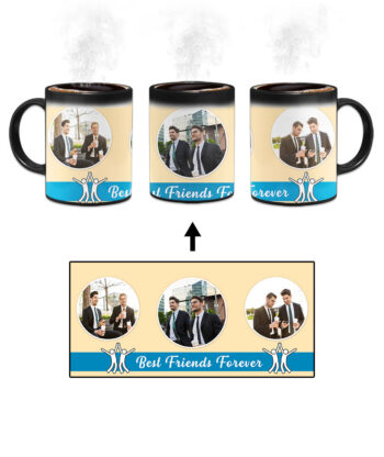 Best Friends Forever Message With 3 Photos Beige Background Custom Printed Magic Mug