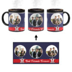 Best Friends Forever Message With 3 Photos Cobalt Blue Background Custom Printed Magic Mug