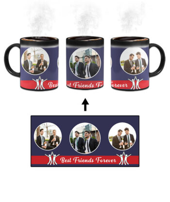 Best Friends Forever Message With 3 Photos Cobalt Blue Background Custom Printed Magic Mug
