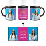 Your Name Queen Crown Design With Magenta Background Custom Printed Magic Mug