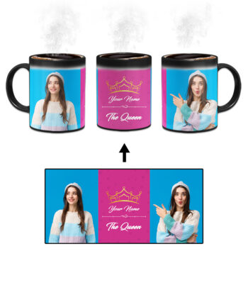 Your Name Queen Crown Design With Magenta Background Custom Printed Magic Mug