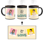 Love Icon With 2 Photos Beige Background Custom Printed Magic Mug