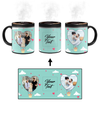 Heart Ballon Photoframe With Blue Sky Background Custom Printed Magic Mug