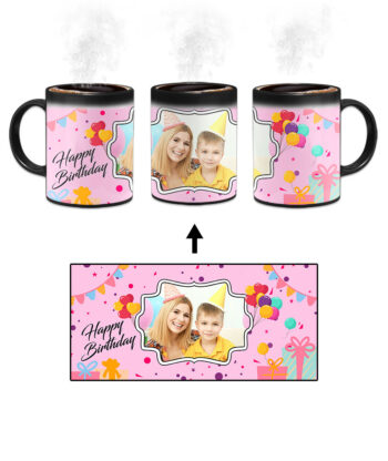 Happy Birthday Design With Blush Pink Background Custom Printed Magic Mug