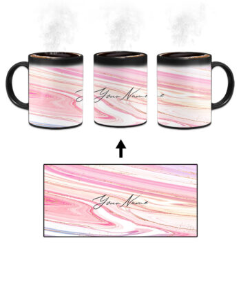 Your Name Pearl White Pink Liquid Marble Artwork Custom Printed Magic Mug
