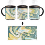 Your Name Gold Olive Green Liquid Marble Artwork Custom Printed Magic Mug