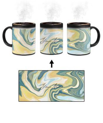 Your Name Gold Olive Green Liquid Marble Artwork Custom Printed Magic Mug