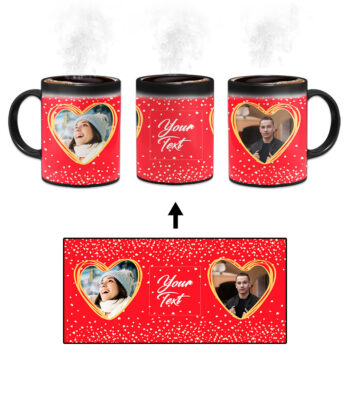 Couple Heart Photoframe With Red Background Custom Printed Magic Mug