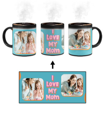 I Love My Mom Message With Blue Background Custom Printed Magic Mug