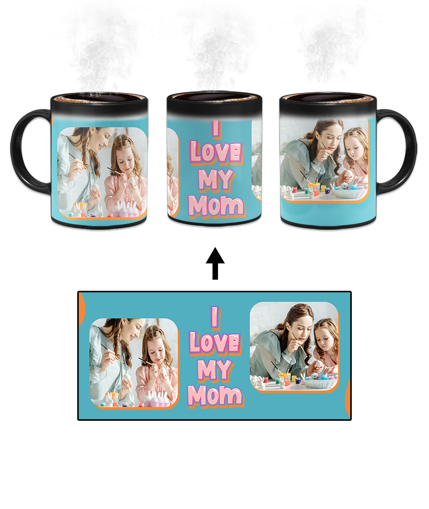 I Love My Mom Message With Blue Background Custom Printed Magic Mug