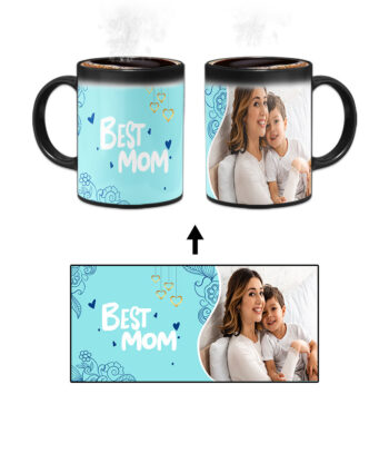Best Mom Design With Blue Background Custom Printed Magic Mug