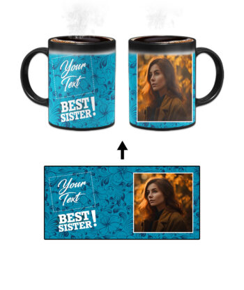 Best Sister Design With Blue Pattern Background Custom Printed Magic Mug