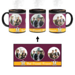 Best Friends Forever Message With 3 Photos Burgundy Background Custom Printed Magic Mug